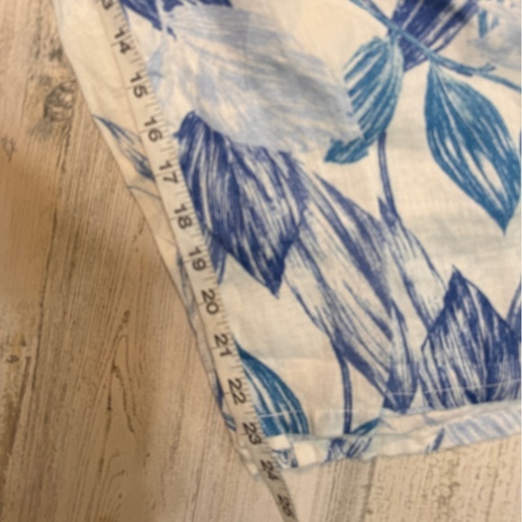 C&C California Cropped Wide Leg Linen Pants Blue Floral Tropical Large - Picture 6 of 8